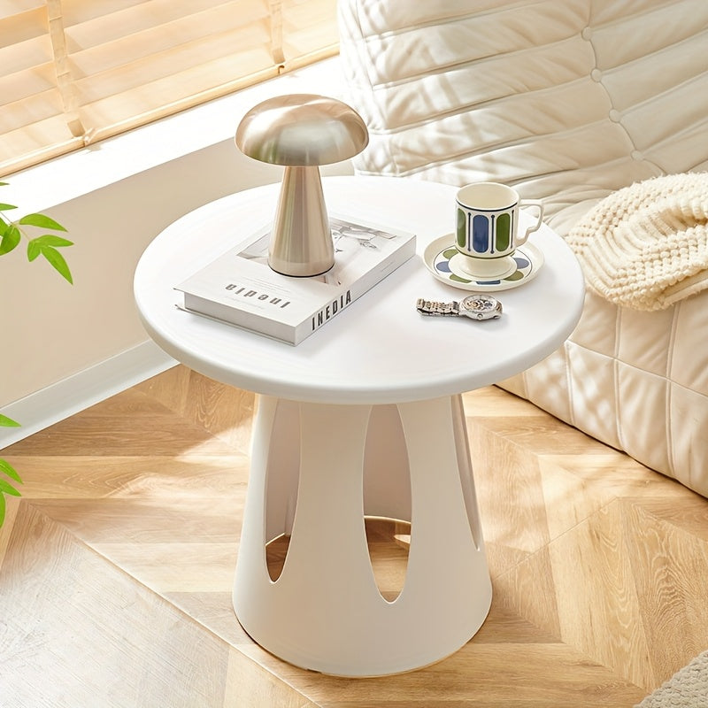 Scandinavian Style Round Table - Lightweight Modern Plastic Corner\u002FSide Table Suitable for Small Spaces, Balcony, Bedside - Compact \u002FOutdoor Furniture with Neutral Color (No Assembly)