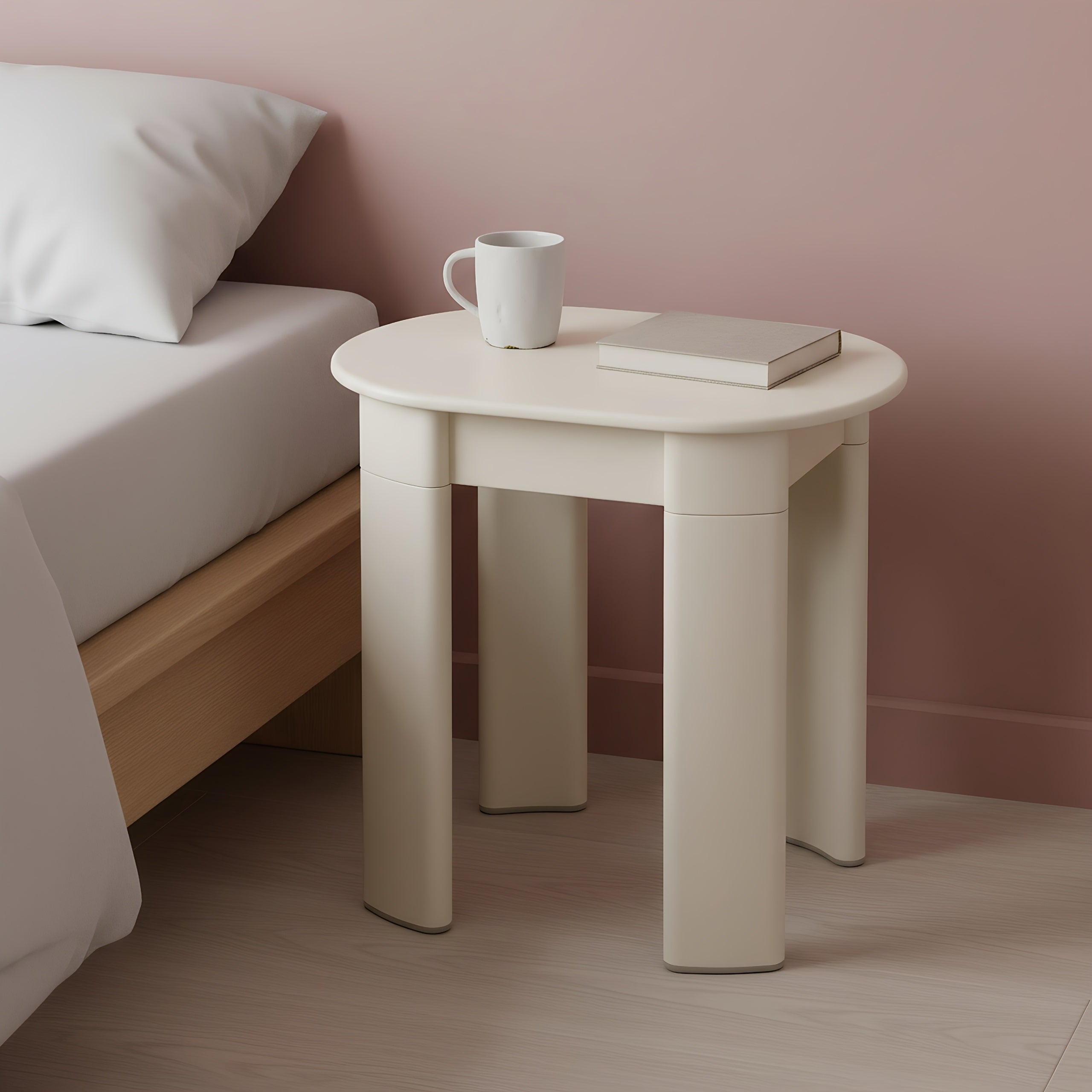 One-piece Corner Living Room Side Table | Bedroom Bedside Table, Storage Table, Shoe-changing Stool, Makeup Stool, Table and Stool in One, Suitable for Various Room Types, White, Yellow, Dark Pink, Plastic Material