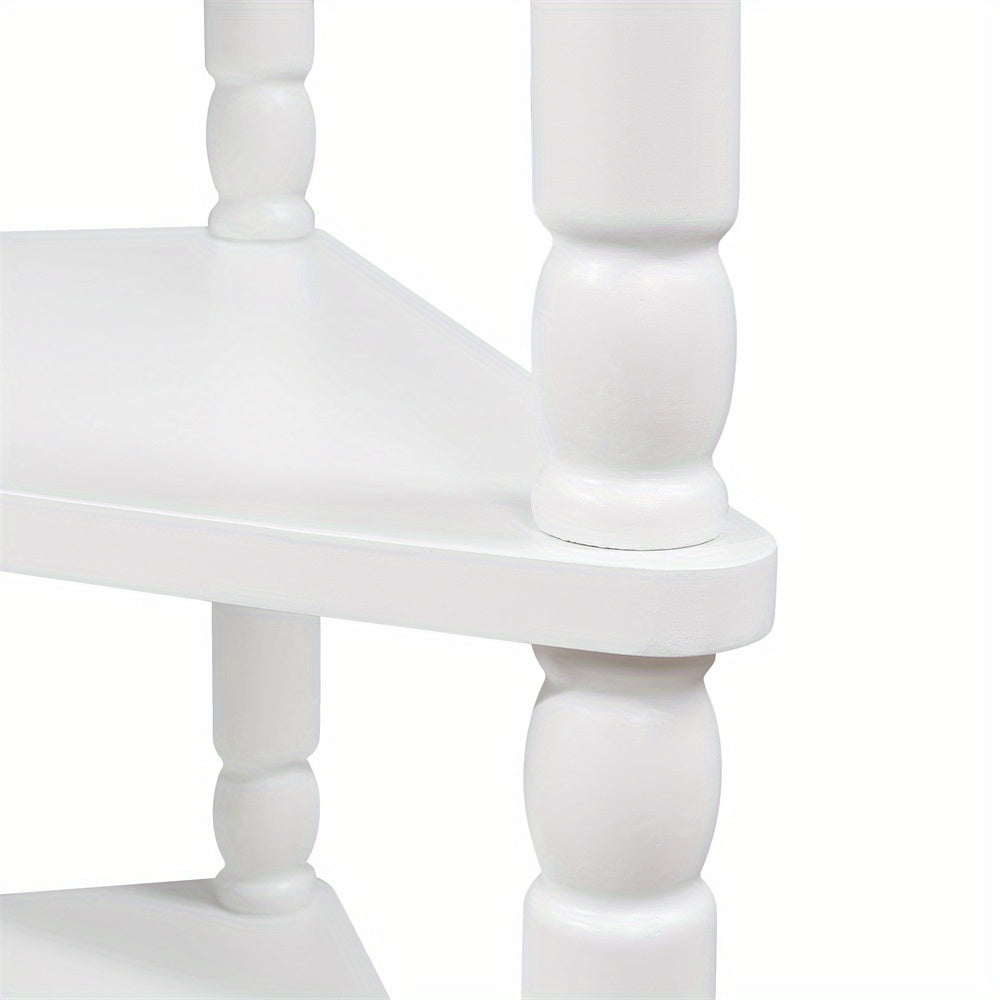 33.8'' Small Triangle Corner Table, Wood Corner Side Table for Small Spaces\u002F Living Room, 3 Tier End Corner Table with Solid Wood Legs, Milk White
