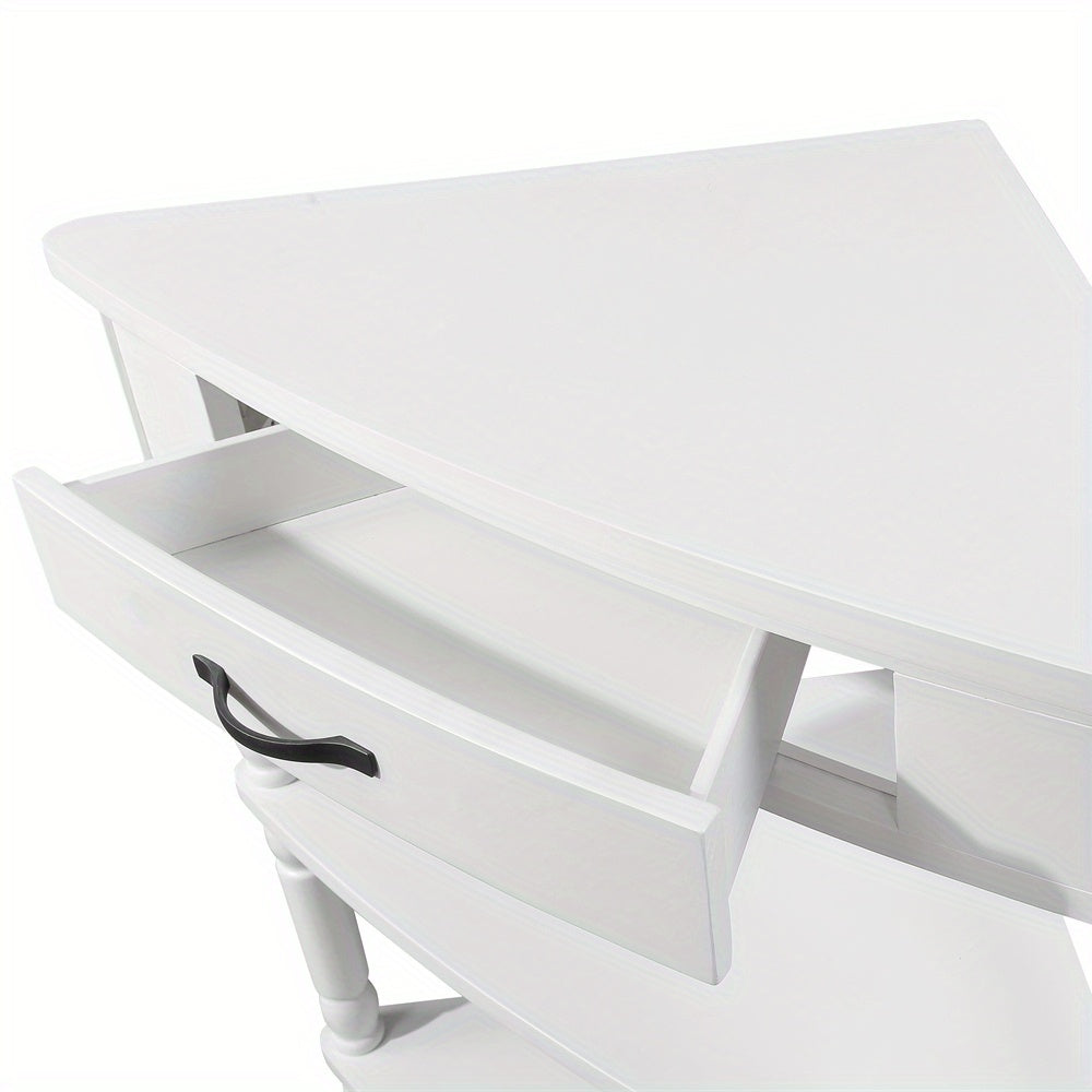 33.8'' Small Triangle Corner Table, Wood Corner Side Table for Small Spaces\u002F Living Room, 3 Tier End Corner Table with Solid Wood Legs, Milk White