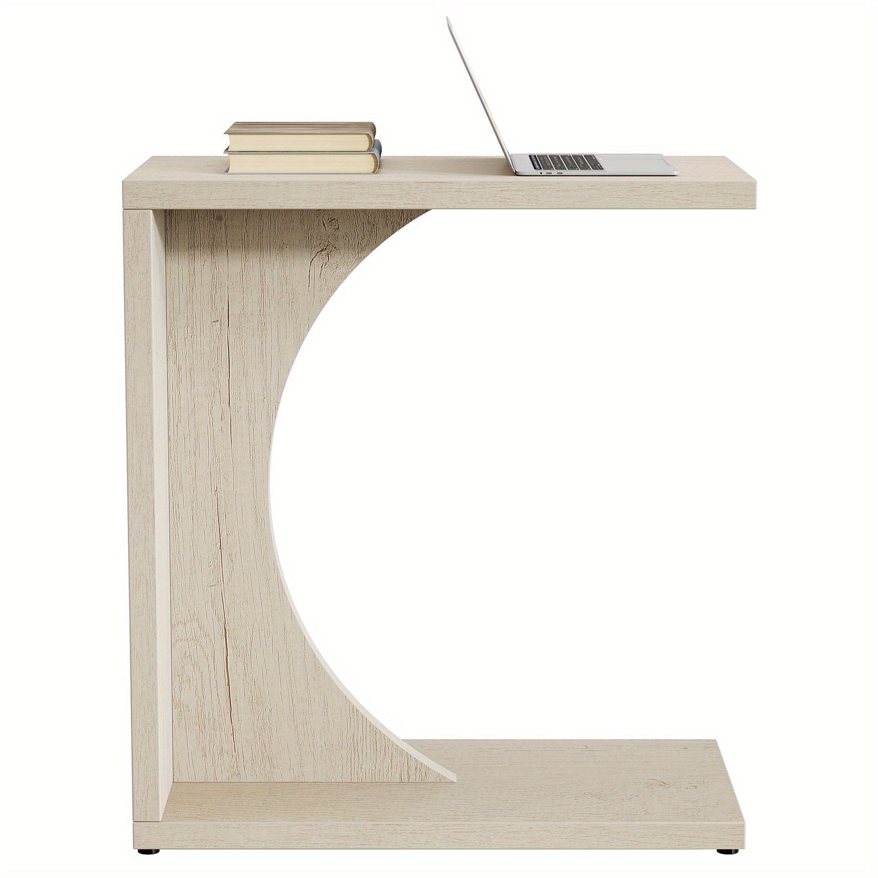 Beige C-Shaped Side Table for The Couch, Compact Nightstand for The Sofa, Wooden Bedside Table Suitable for a Living Room Or Bedroom, Ideal for a Laptop Workspace ()