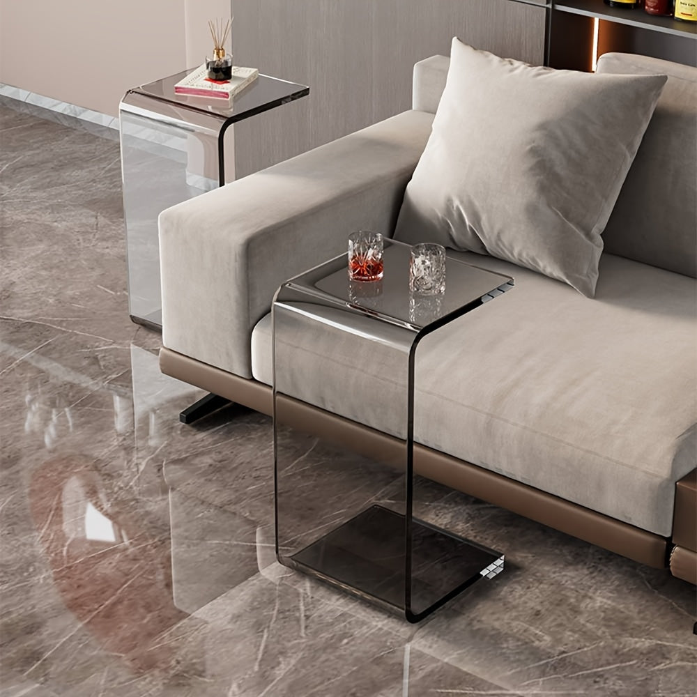 Acrylic C Shape Coffee Table, Long Thick Clear End Tables, Modern Waterfall Side Table for Living Room, Bedroom