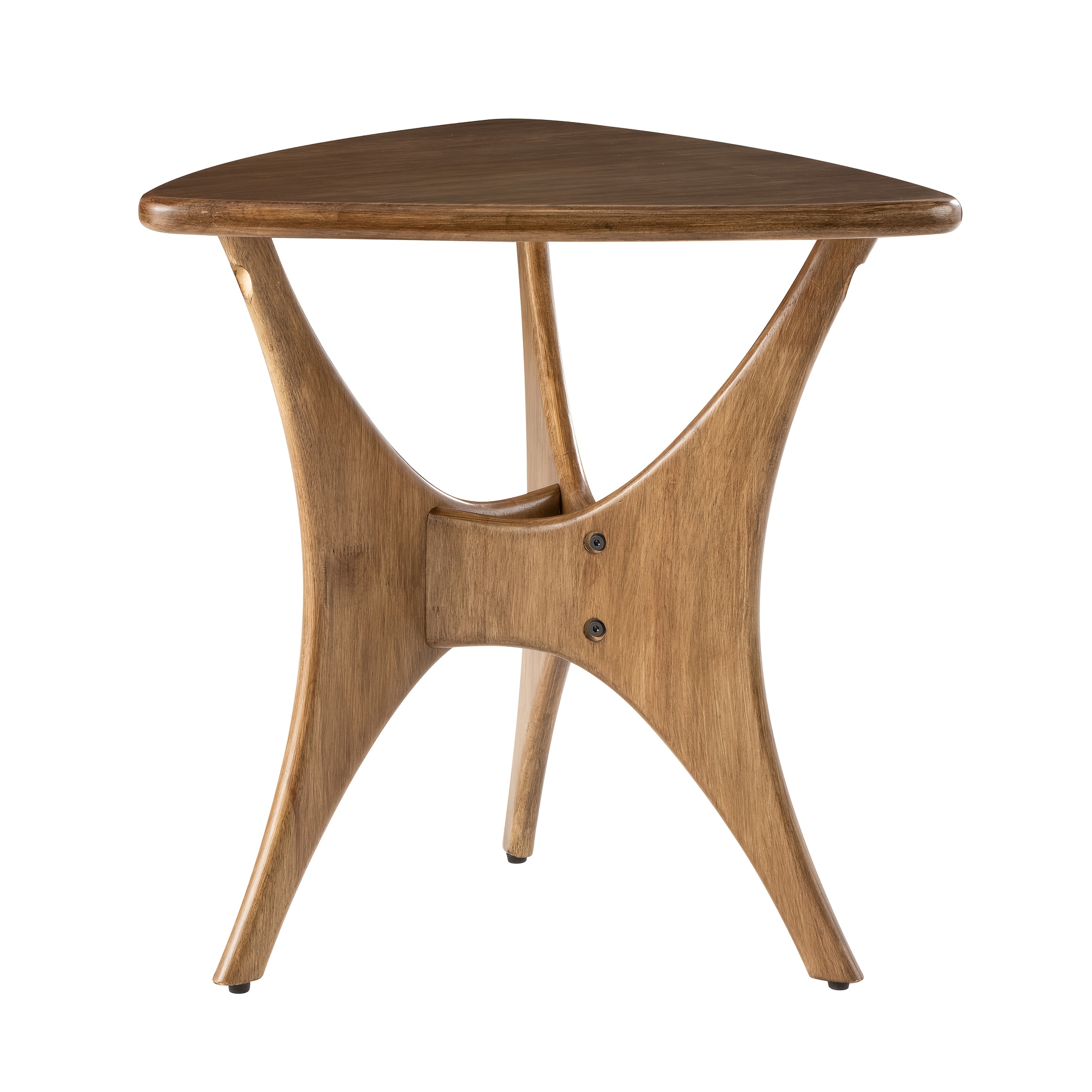 Modern Triangular Accent Table - Easy Setup with X-Shaped Rubberwood Legs, Mid-Century Inspired Side Table in Natural Brown for Room
