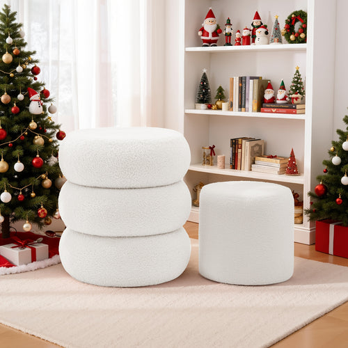 2-Pack Teddy Round Storage Stool with Footrest - Thickened Cushioned Multi-Functional Coffee Table Footstool, Soft Padding & Hidden Storage for Living Room Furniture, Christmas Gift Suitable for Living Room, Bedside, Entryway