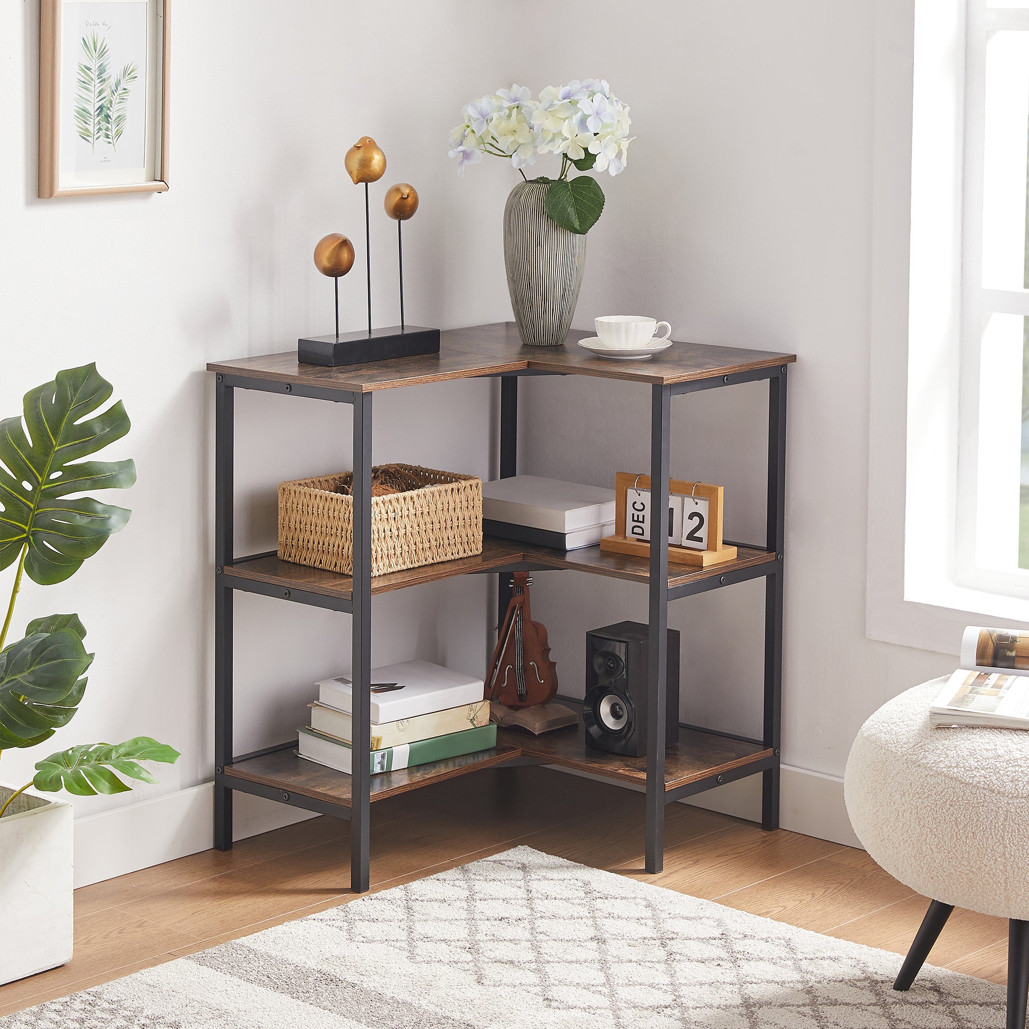 3 Tier Corner Cabinet Table with Open Shelf, Multipurpose Display Organizer Storage Stand for Living Room, Small Space