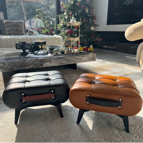 1pc High Quality Oil Wax Leather Low Stools, Footstools, Leather Padded Footstools, Stylish & Versatile For Sofa End, Shoe Changing Stools For Living Rooms, Corridors, Foyers, Entrance, Bedroom, Home Decor Furniture, Furniture For Home
