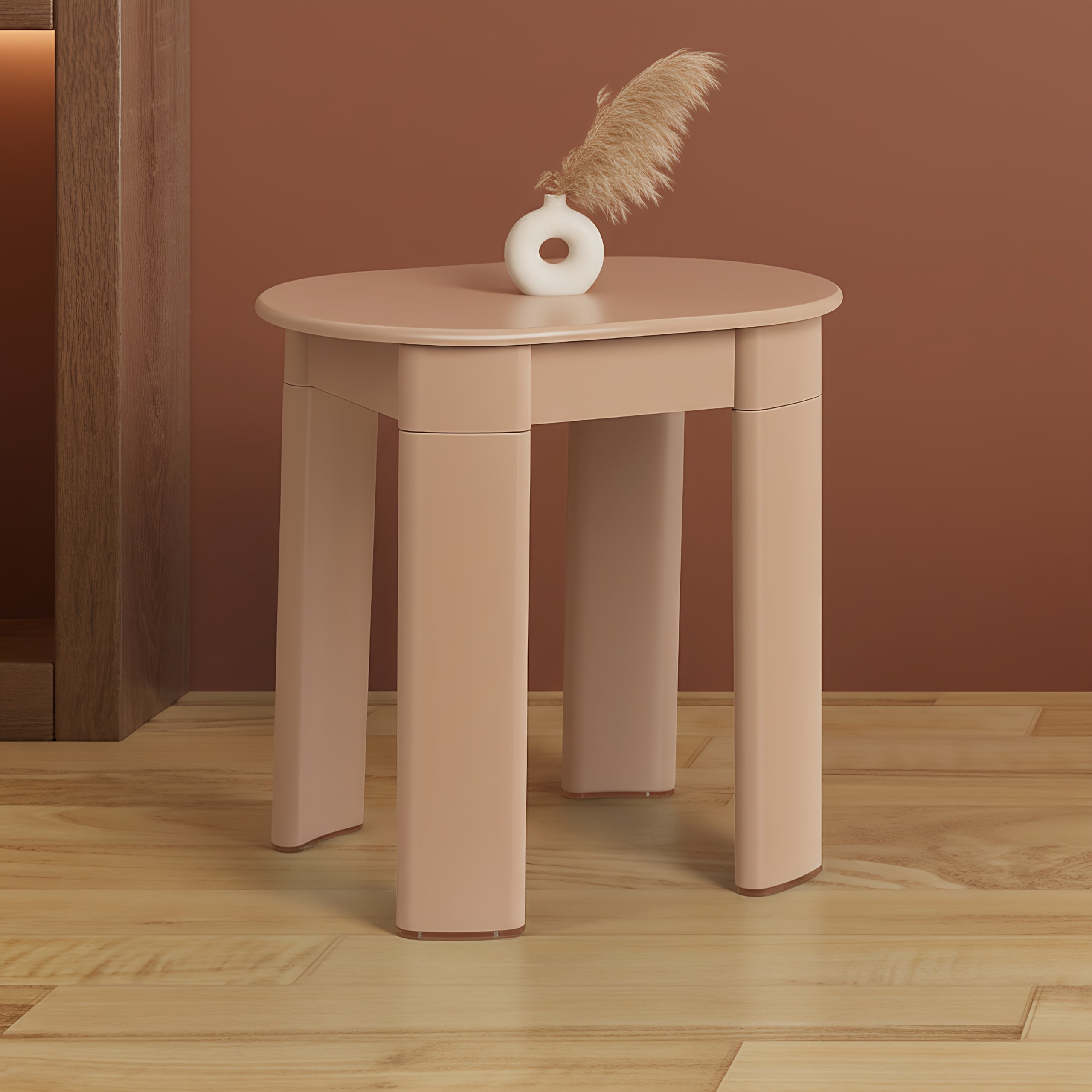 One-piece Corner Living Room Side Table | Bedroom Bedside Table, Storage Table, Shoe-changing Stool, Makeup Stool, Table and Stool in One, Suitable for Various Room Types, White, Yellow, Dark Pink, Plastic Material