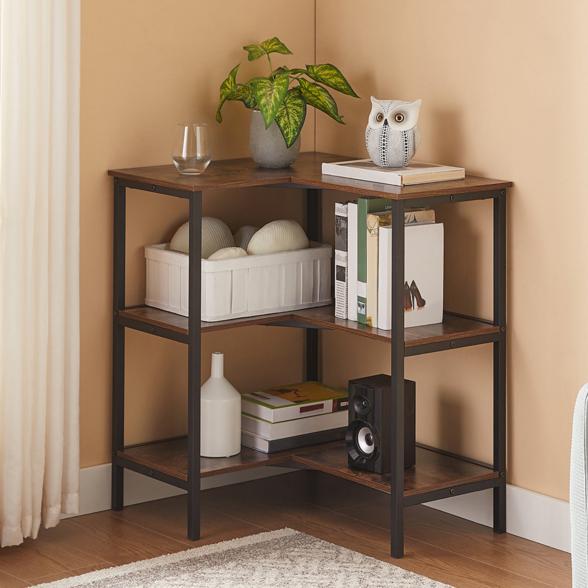 3 Tier Corner Cabinet Table with Open Shelf, Multipurpose Display Organizer Storage Stand for Living Room, Small Space
