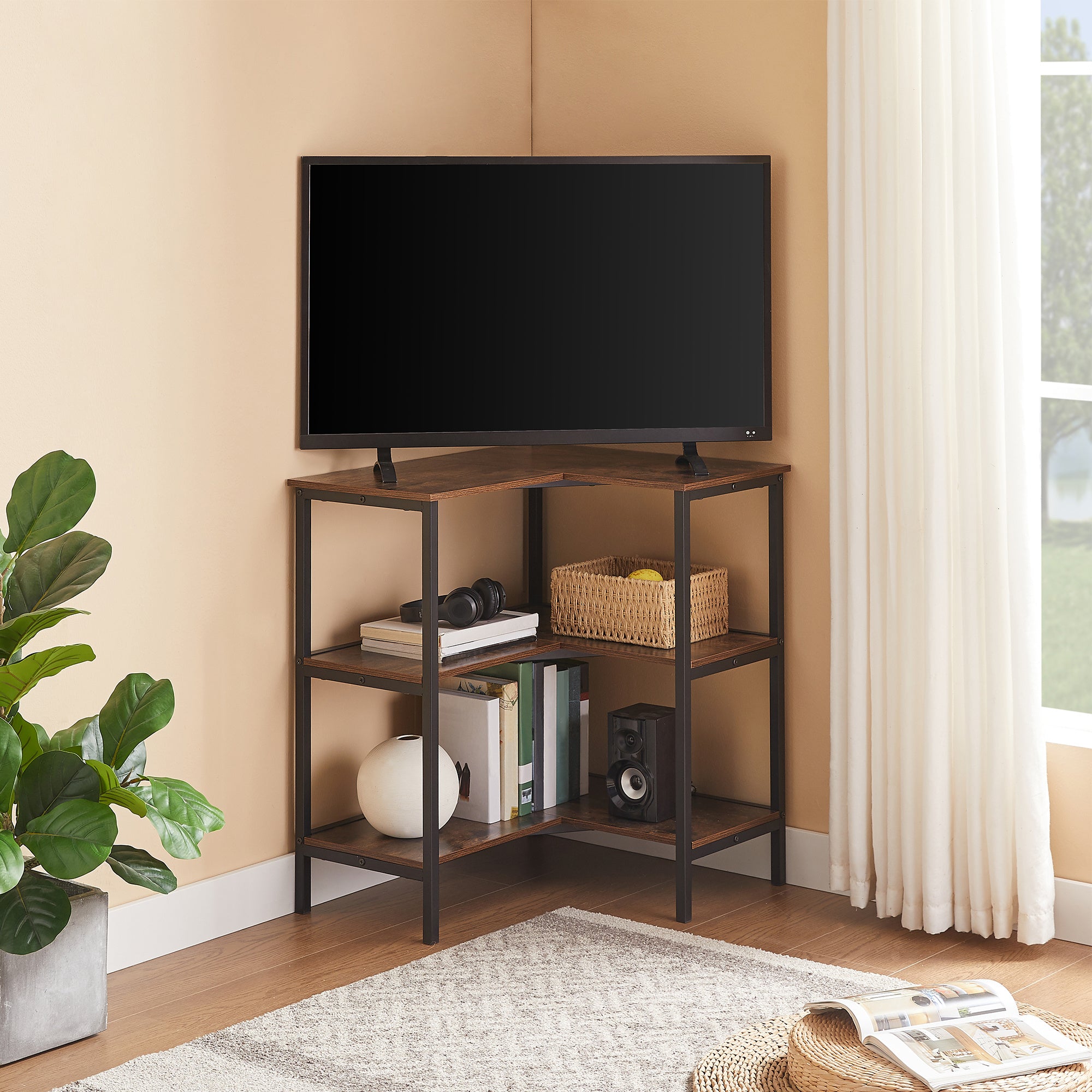 3 Tier Corner Cabinet Table with Open Shelf, Multipurpose Display Organizer Storage Stand for Living Room, Small Space