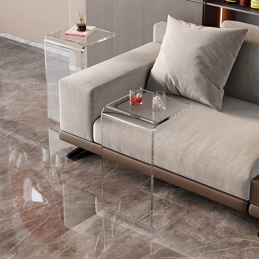 Acrylic C Shape Coffee Table, Long Thick Clear End Tables, Modern Waterfall Side Table for Living Room, Bedroom