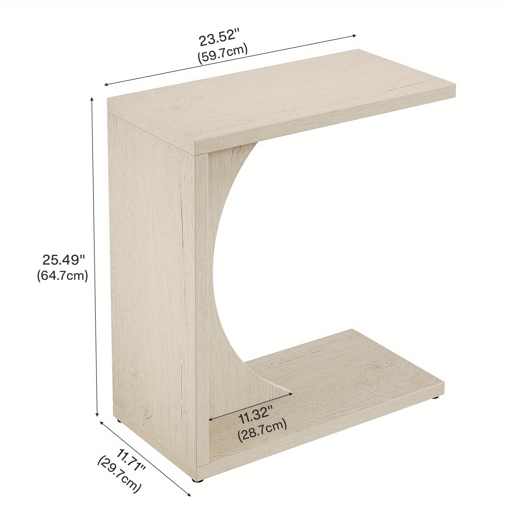 Beige C-Shaped Side Table for The Couch, Compact Nightstand for The Sofa, Wooden Bedside Table Suitable for a Living Room Or Bedroom, Ideal for a Laptop Workspace ()