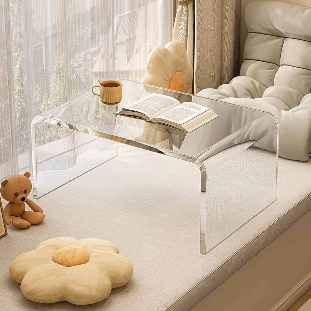 Acrylic C Shape Coffee Table, Long Thick Clear End Tables, Modern Waterfall Side Table for Living Room, Bedroom