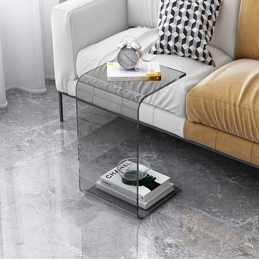 Acrylic C Shape Coffee Table, Long Thick Clear End Tables, Modern Waterfall Side Table for Living Room, Bedroom