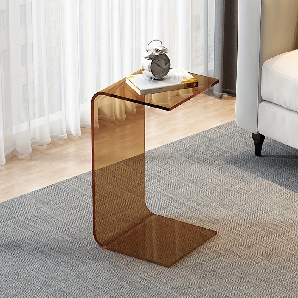 Acrylic C Shape Coffee Table, Long Thick Clear End Tables, Modern Waterfall Side Table for Living Room, Bedroom