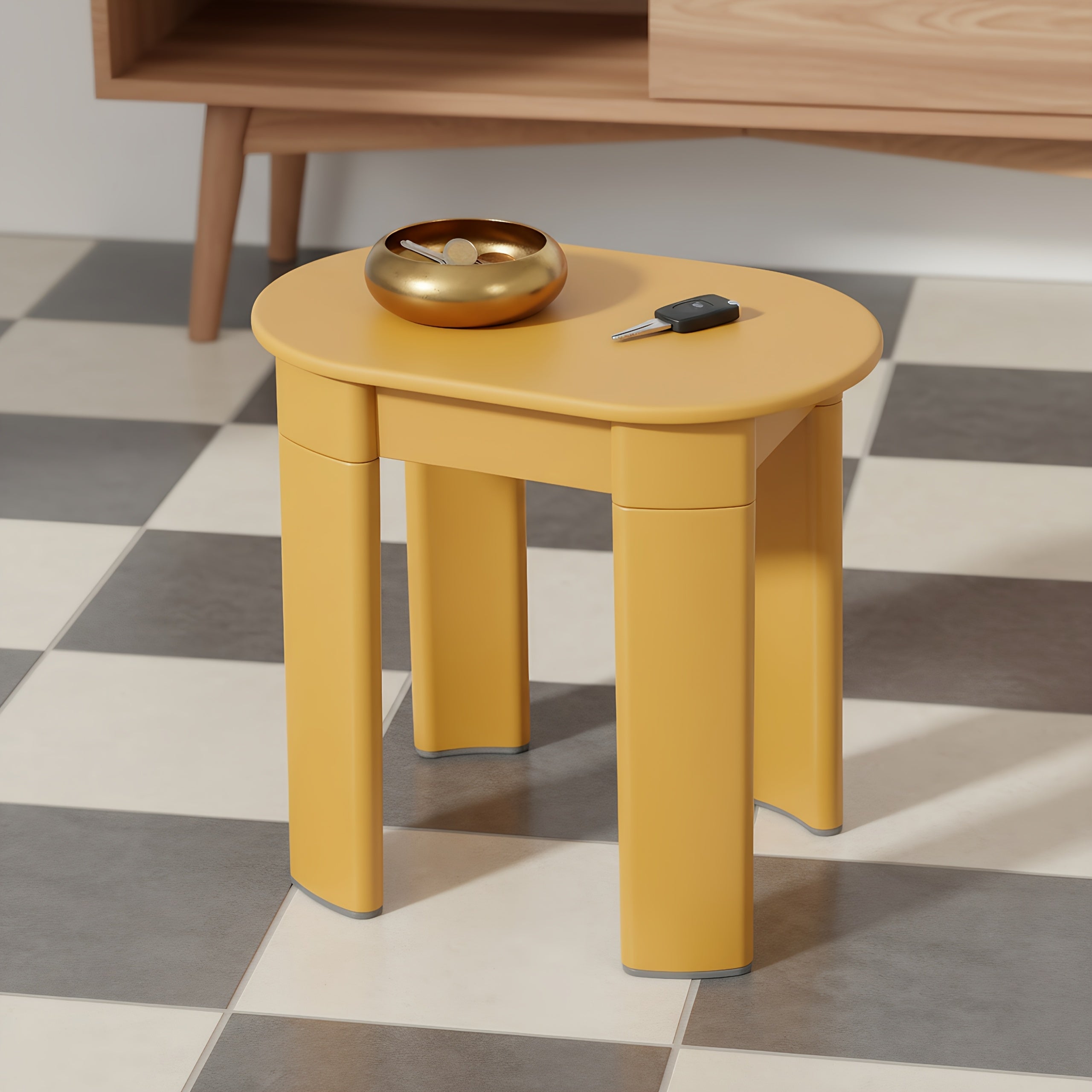 One-piece Corner Living Room Side Table | Bedroom Bedside Table, Storage Table, Shoe-changing Stool, Makeup Stool, Table and Stool in One, Suitable for Various Room Types, White, Yellow, Dark Pink, Plastic Material