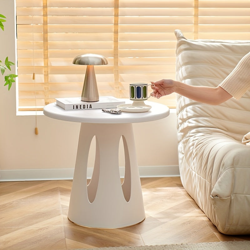 Scandinavian Style Round Table - Lightweight Modern Plastic Corner\u002FSide Table Suitable for Small Spaces, Balcony, Bedside - Compact \u002FOutdoor Furniture with Neutral Color (No Assembly)