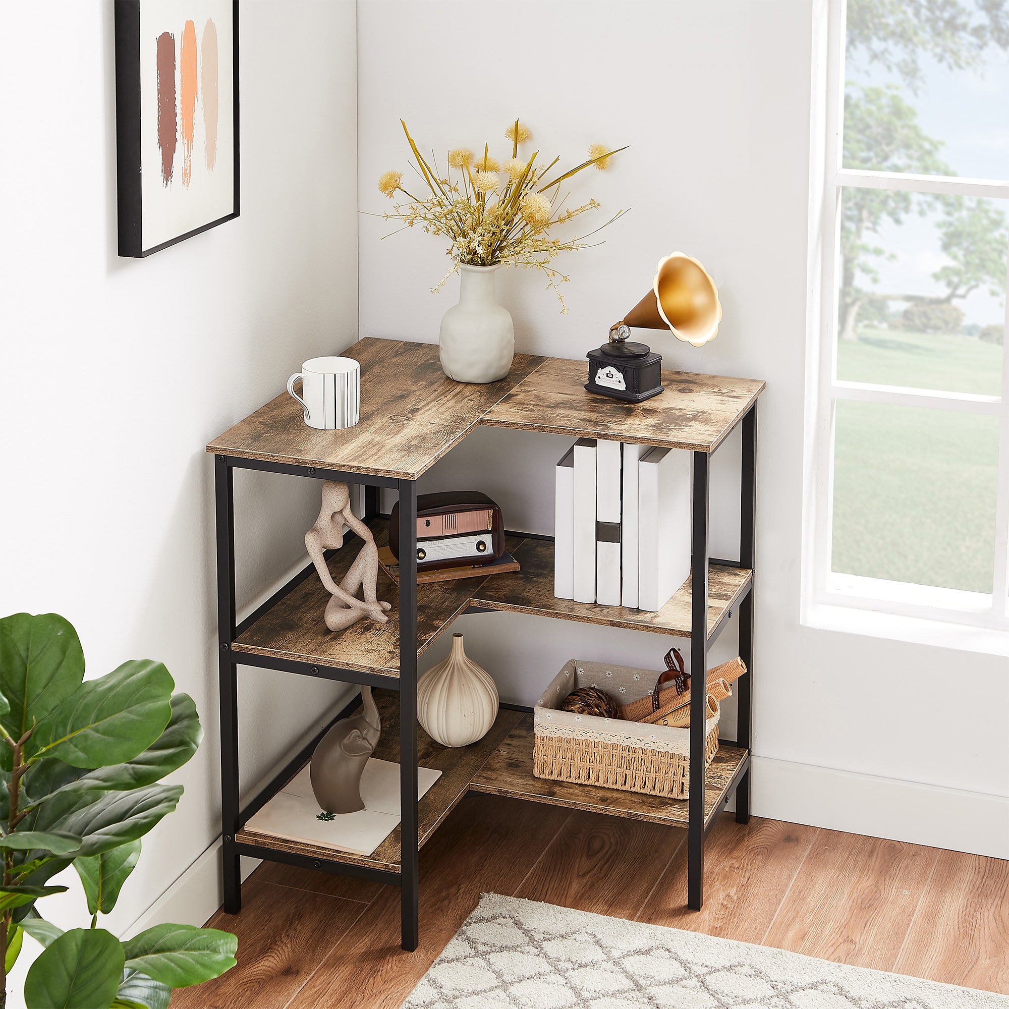 3 Tier Corner Cabinet Table with Open Shelf, Multipurpose Display Organizer Storage Stand for Living Room, Small Space