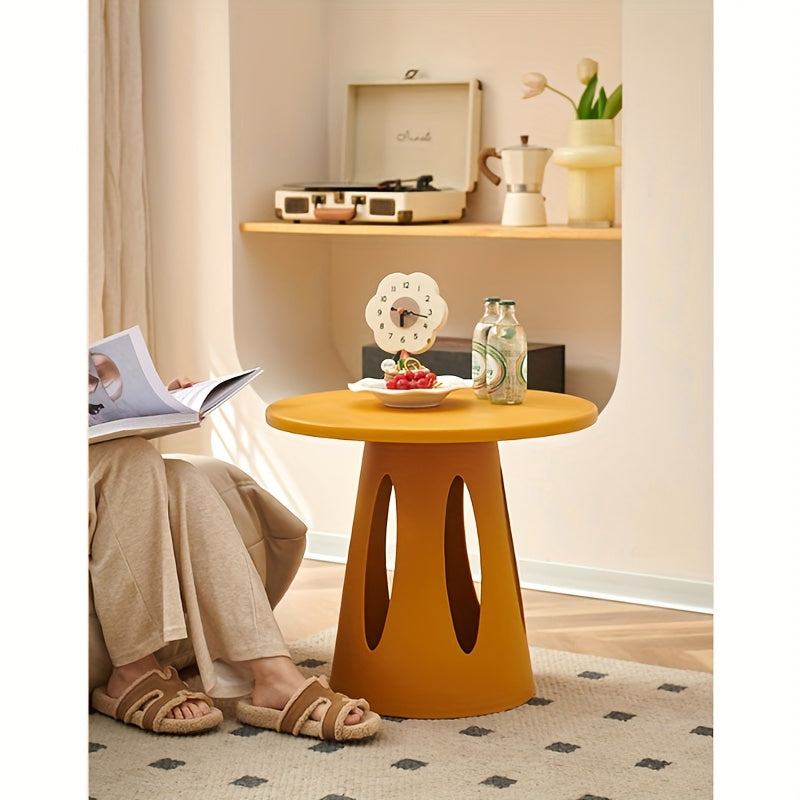 Scandinavian Style Round Table - Lightweight Modern Plastic Corner\u002FSide Table Suitable for Small Spaces, Balcony, Bedside - Compact \u002FOutdoor Furniture with Neutral Color (No Assembly)