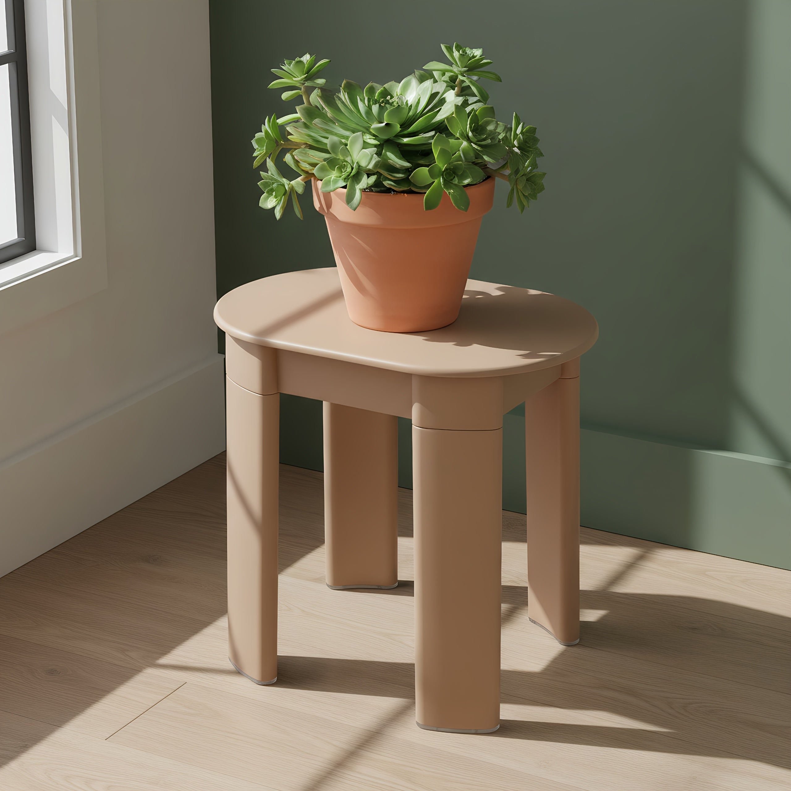 One-piece Corner Living Room Side Table | Bedroom Bedside Table, Storage Table, Shoe-changing Stool, Makeup Stool, Table and Stool in One, Suitable for Various Room Types, White, Yellow, Dark Pink, Plastic Material